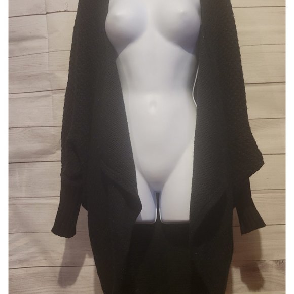 Black Woven Flowy Waterfall Sweater - Extra Long - Picture 7 of 15